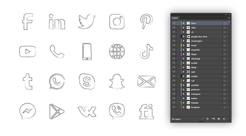 20 Free Minimal Vectors Ink Style Social Media Icons preview