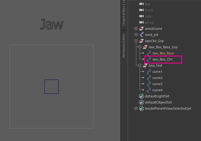 jaw GUI controller in the scene