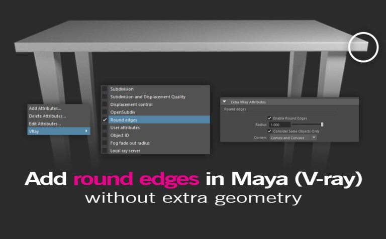 Add round edges in Maya (V-ray) without extra geometry