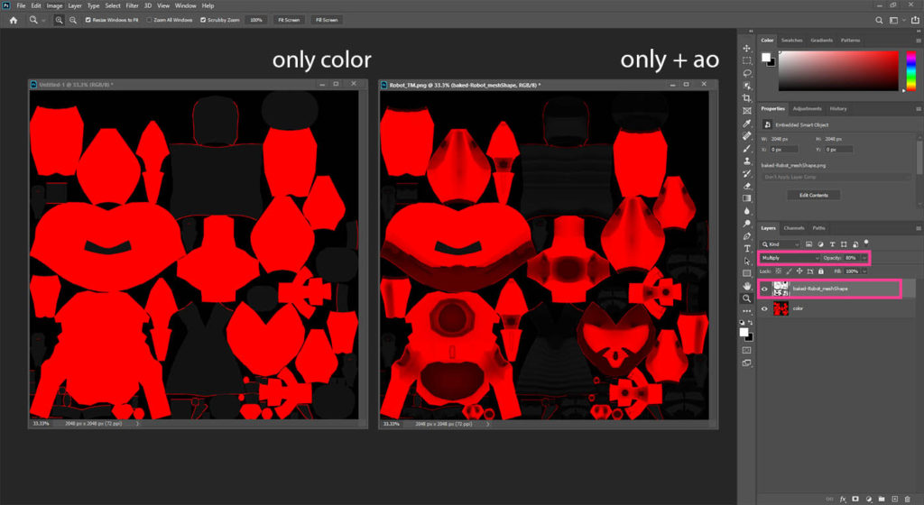 just color (left), color + ao (right)