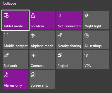 Windows notification bar- tablet mode