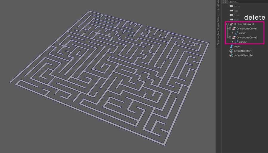 maze, convert to surfaces in Maya