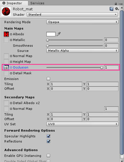 Unity occlusion slot for ambient occlusion texture map