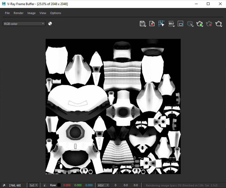 vray frame buffer baking in process