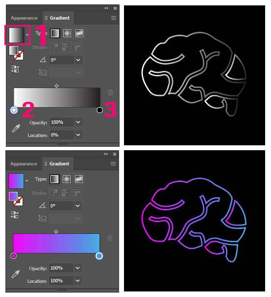 neon icon style, apply gradient