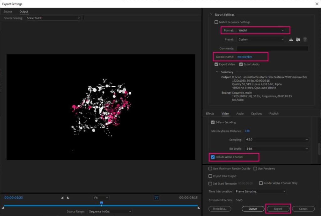 export WebM format from Premiere Pro