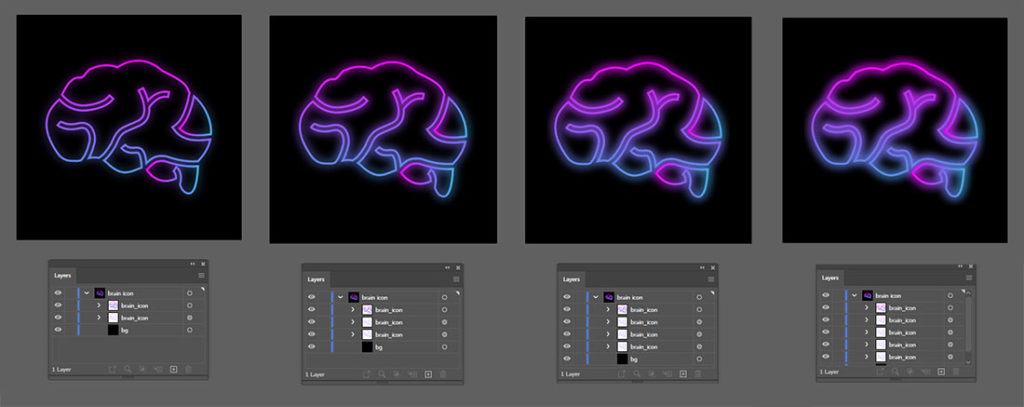 neon icon style, intense effect with duplication layer