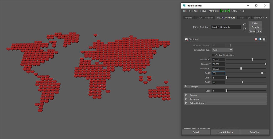 Creating a procedural earth map with MASH in Maya