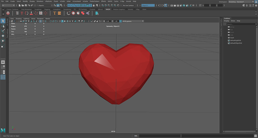 simple heart geometry in scene