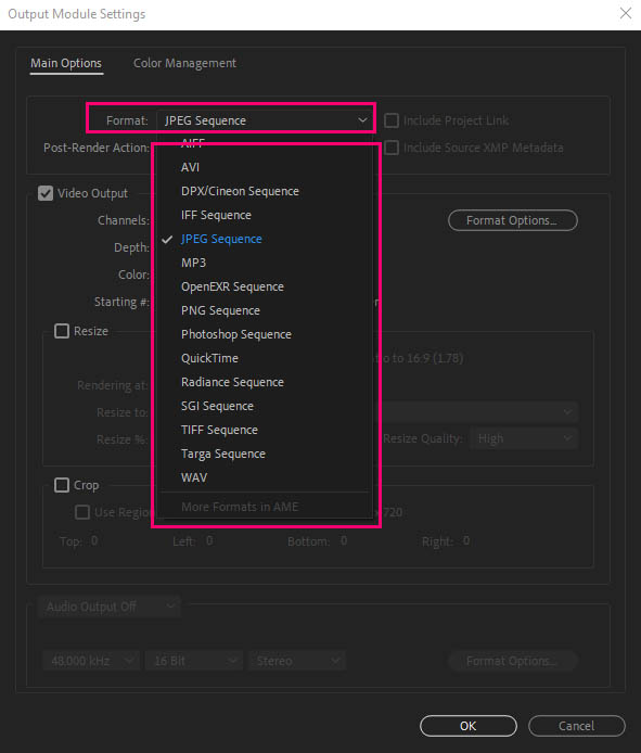 Jpeg sequence format