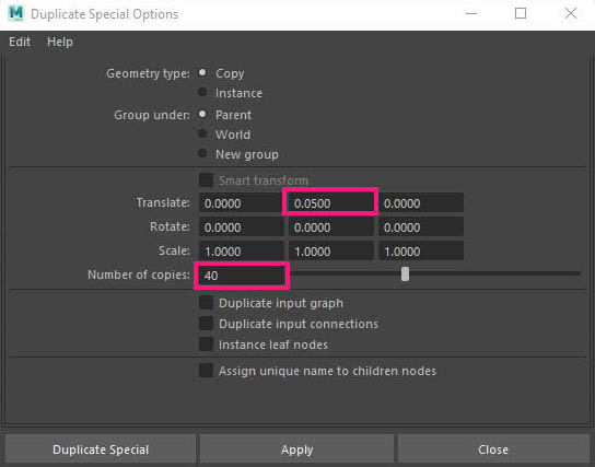 duplicate special option settings