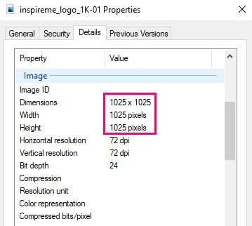 image properties, details tab, image section, 1 pixel off, in both Width and Height