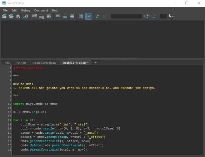 script auto rig controls in Maya, line of codes