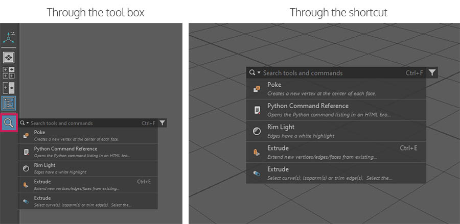 access the seach tool in Maya