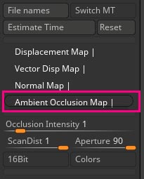 ambient occusion specific settings in Zbrush, located under the Multi map exporter palette