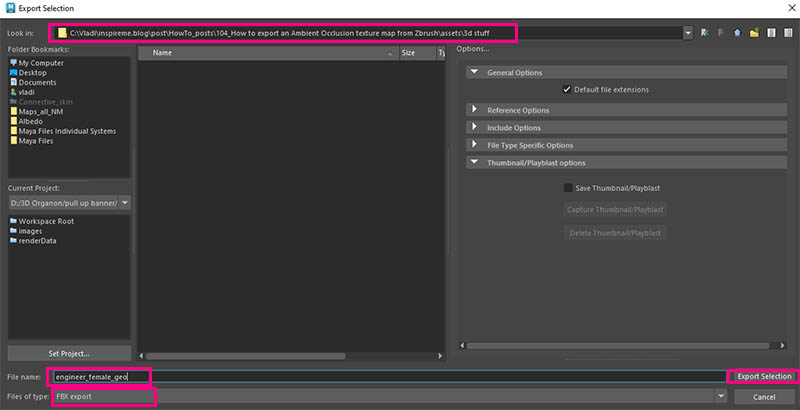 Export setting from Maya to Zbrush as an FBX file format