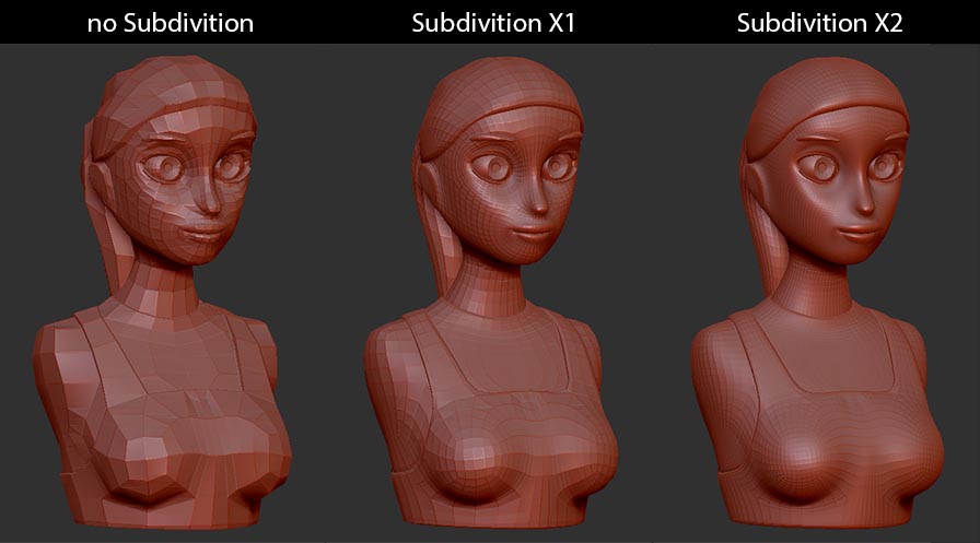 Subdividing our 3D model two times in Zbrush, for baking an ambient occlusion texture map