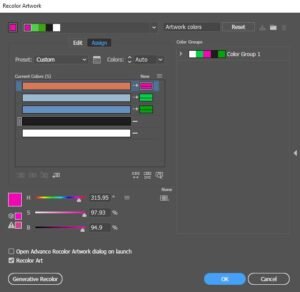 Using Generative Recolor in Adobe Illustrator (AI tool)