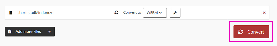 click on the convert button in order to convert to a webm format