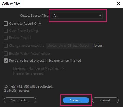 move After Effects project to another computer with the collect files command