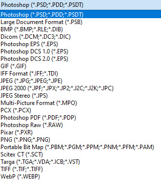 legacy save as metho, export for the following image formats in Photoshop