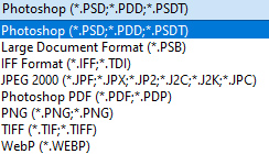 newest save as metho, export for the following image formats in Photoshop