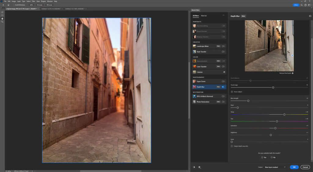depth blur with AI in Photoshop, final result