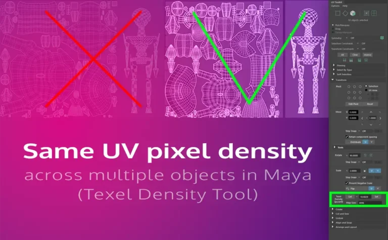 Same UV pixel density across multiple objects in Maya (Texel Density Tool)