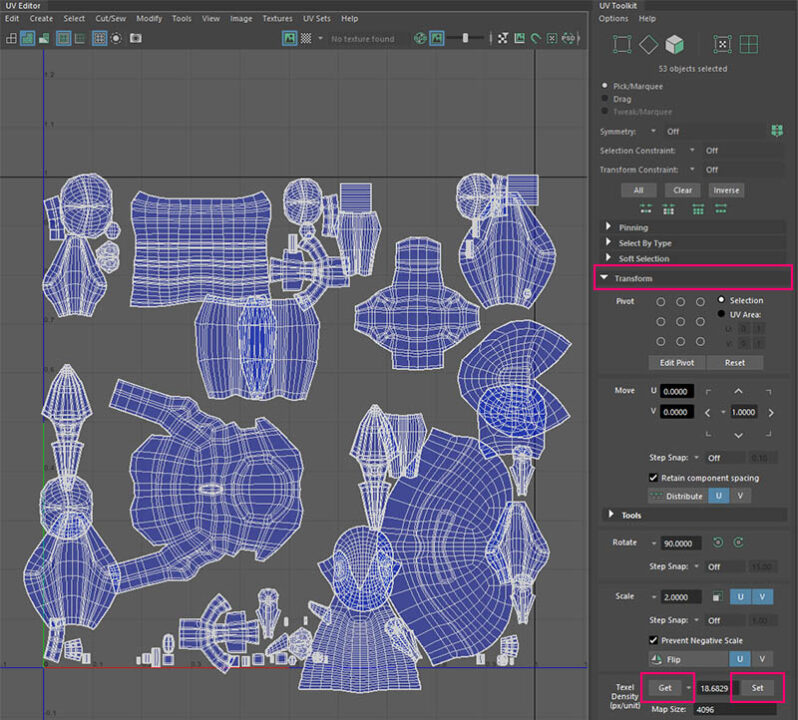 UV toolkit get and set texel density in Maya