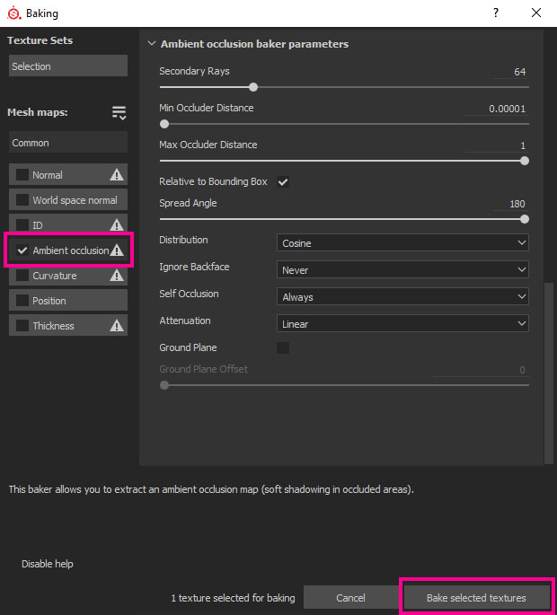 baking ambient occlusion map in Substance Painter