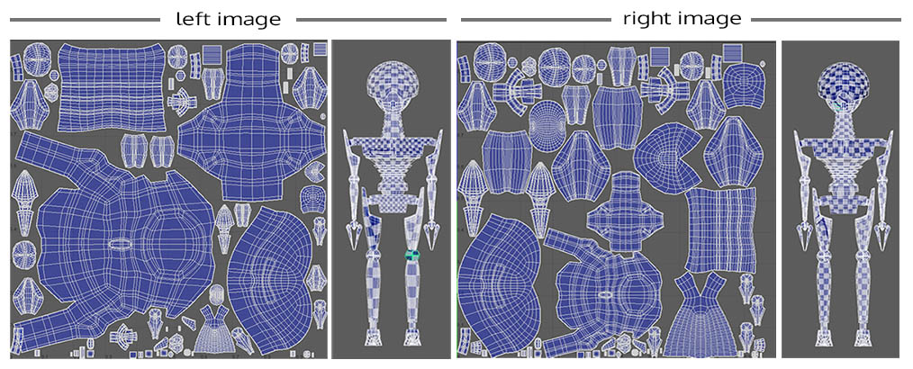 comparison of good UV density and a bad one in Maya
