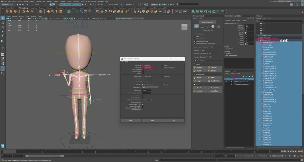 Deleting Unnecessary Keyframes in Maya, select all the nessasary joins and hit bake on the bake simulation window