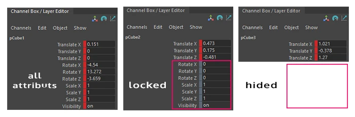 set keys in Maya, all attributes, lock, hide