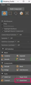 Retopology in Maya with quad draw tool, under Modeling toolkit