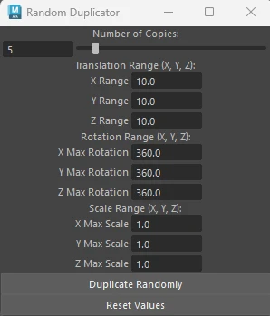 random duplicator UI python script in Maya