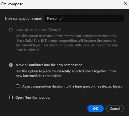 precomp settings in After Effects