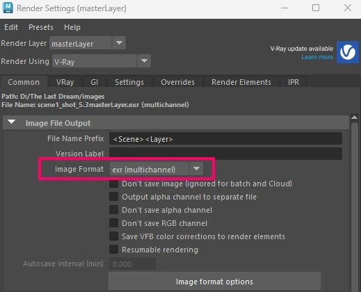 EXR (multichannel) is the correct output image format for a cryptomatte render pass