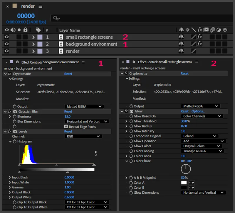 all effects used for the final composition in After Effects