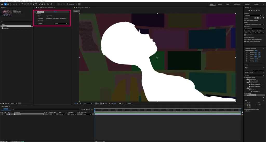 cryptomatte color selection of the character in After Effects