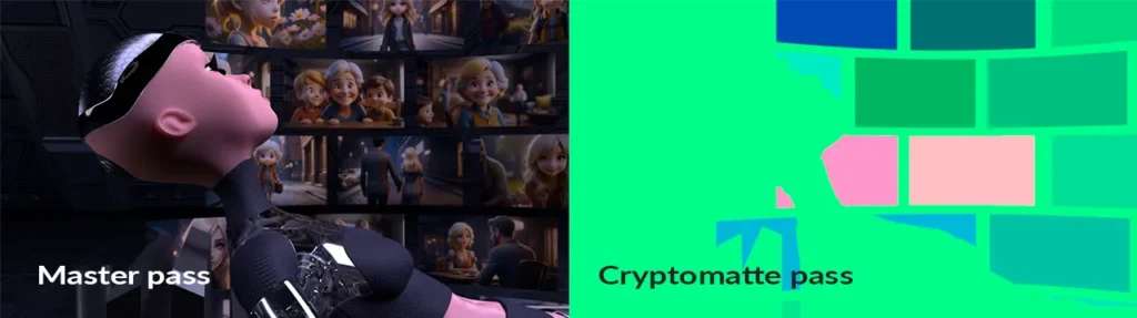 cryptomatte pass compare with beauty pass in Maya with V-Ray