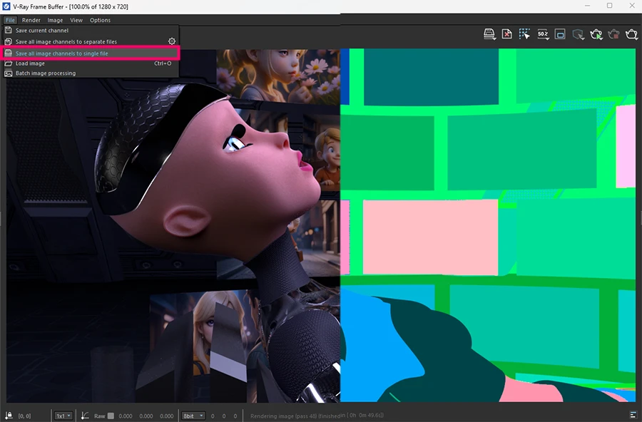 rendering with V-Ray frame buffer in Maya
