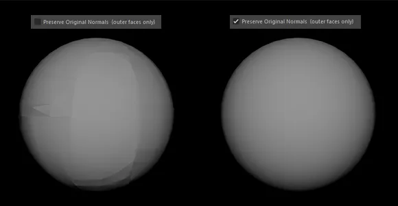 Preserve Original Normals option checked, unchecked