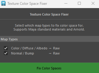 texture color space fixer python script UI